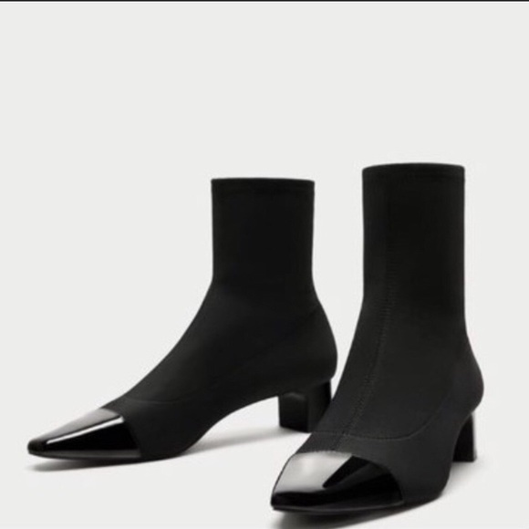 - Zara Black Ankle Sock Square Heel Booties - Picture 2 of 5